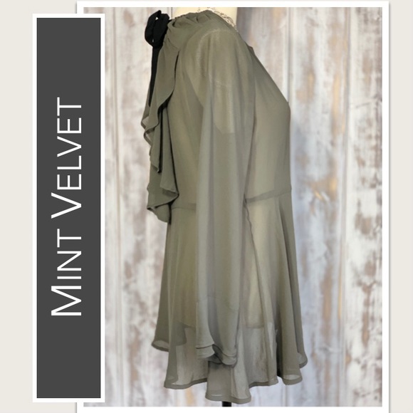 Mint Velvet Sheer Blouse Charcoal Long Sleeve Size 10 GUC - Picture 6 of 8